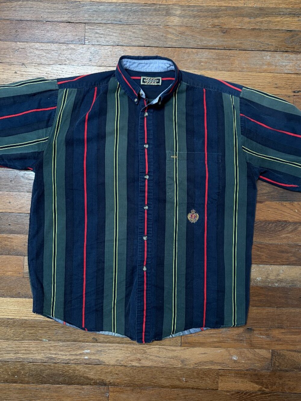 Hunting Horn Shirt Mens Large Mulit Color Striped Short Sleeve Button Down XL
